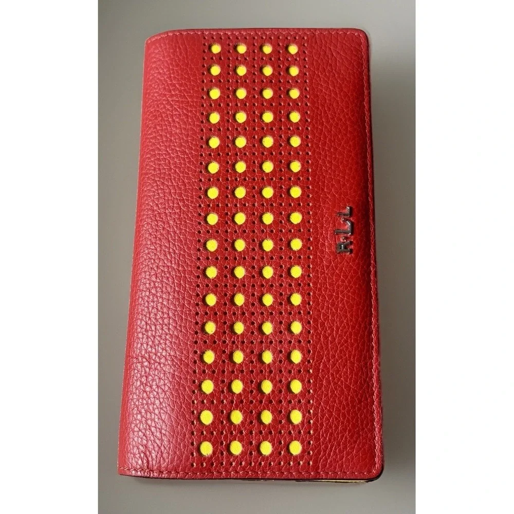 Lauren Ralph Lauren Leather Leighton Collection Wallet. Red/Yellow.